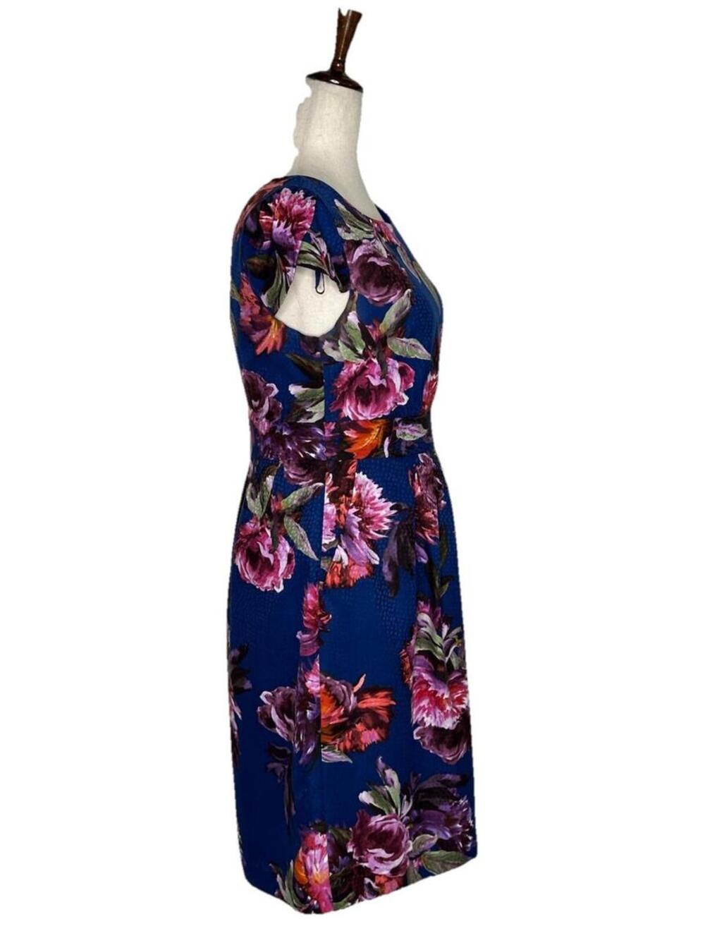 Anthropologie Moulinette Soeurs Rosado Dress 4 Blue Floral Print Cap Sleeve - Picture 5 of 9